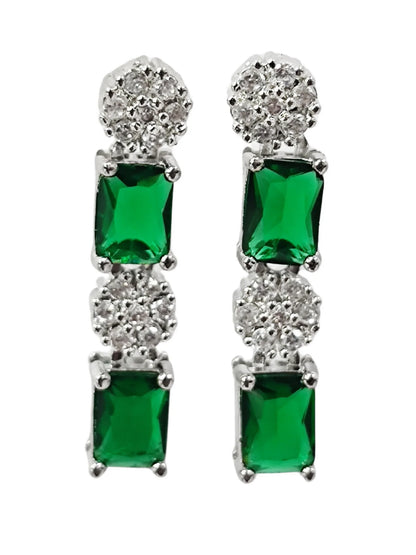 Silver-Plated Green American Diamond Delicate Necklace Set for Women