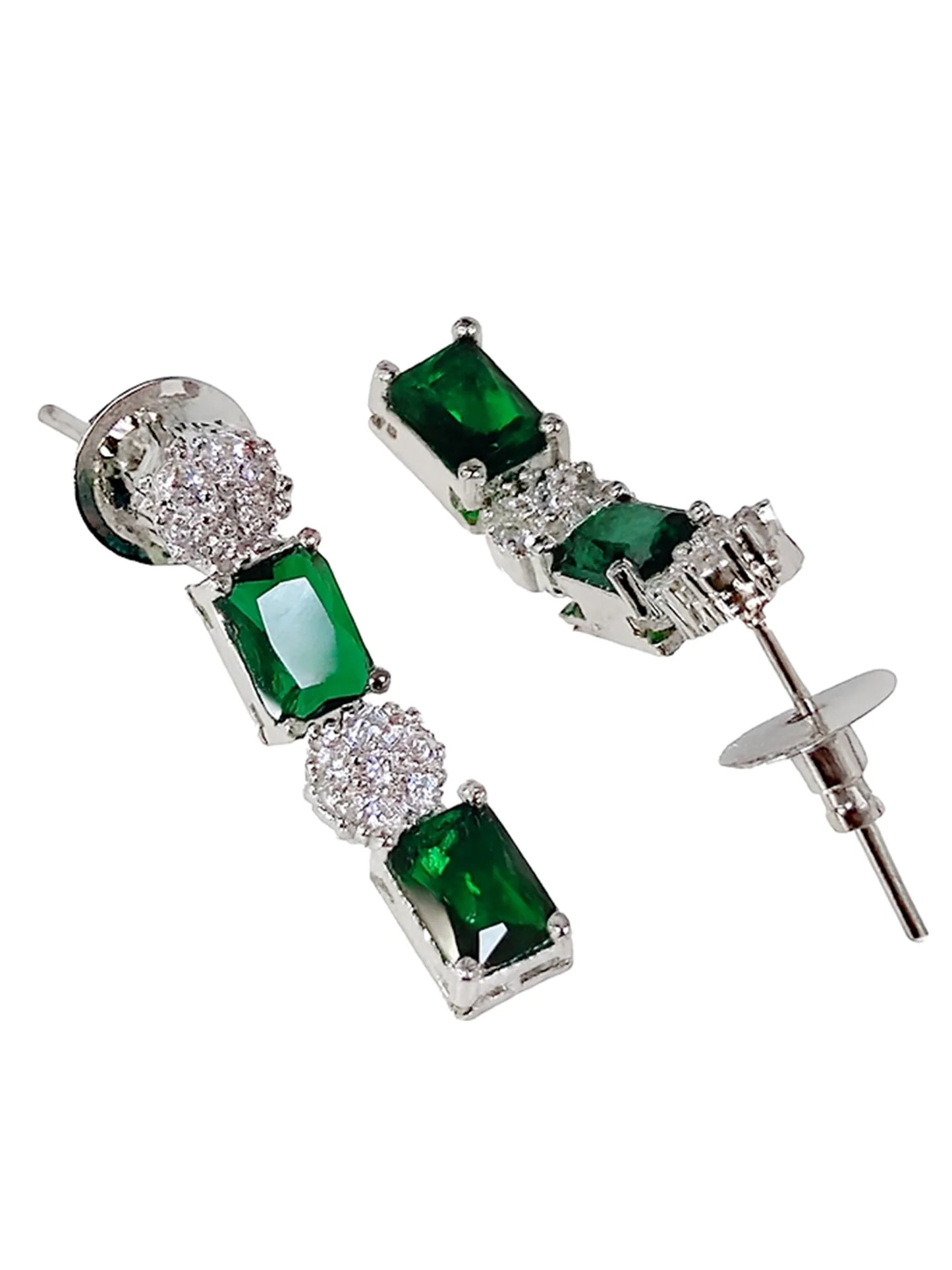 Silver-Plated Green American Diamond Delicate Necklace Set for Women