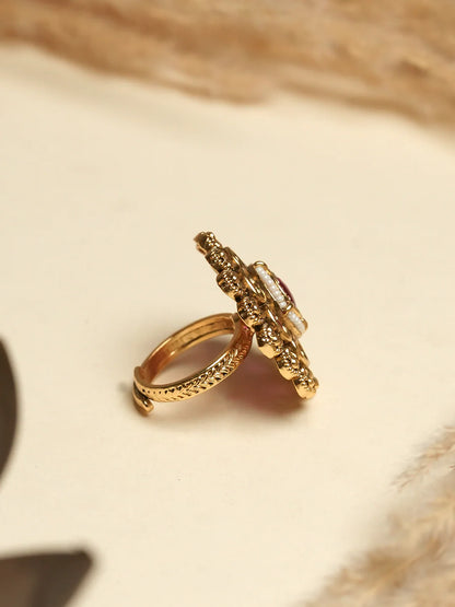 Royal Gold & Pink Design Adjustable Finger Ring