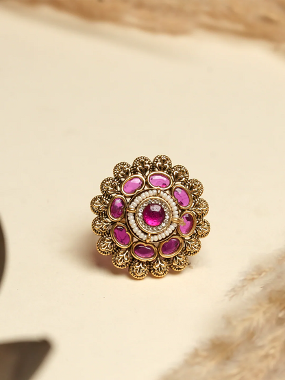 Royal Gold & Pink Design Adjustable Finger Ring