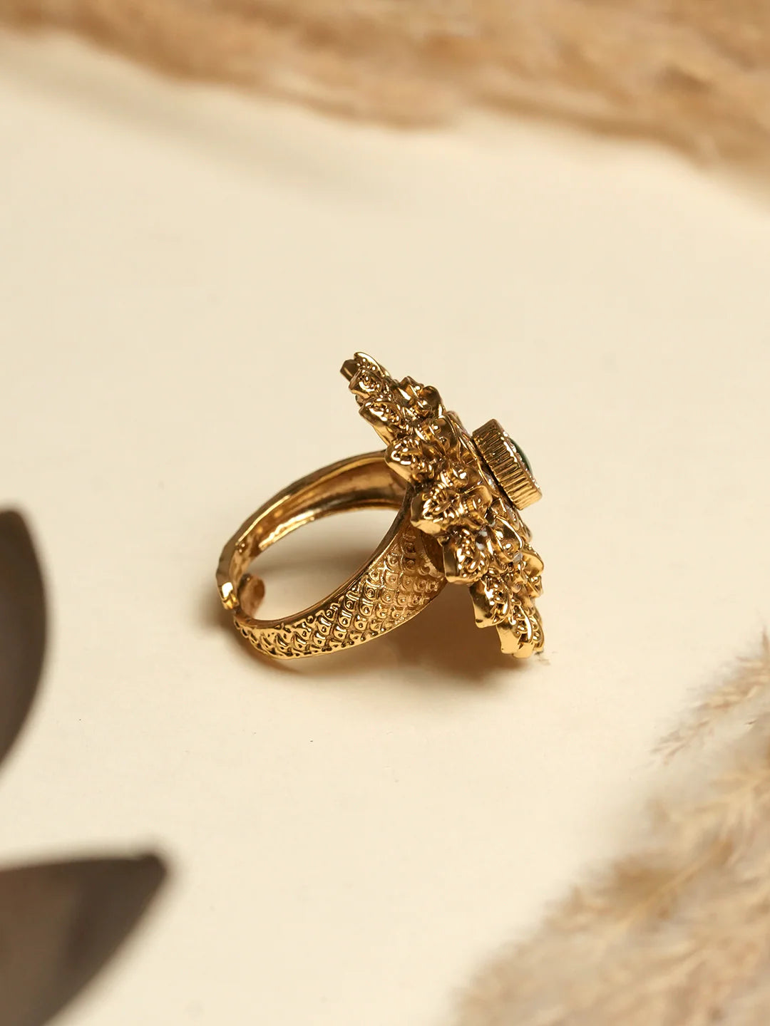 Beautiful Oxidised Gold Design Adjustable Finger Ring
