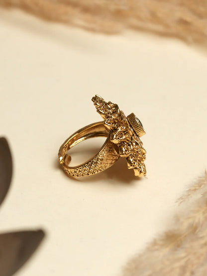 Beautiful Oxidised Gold Design Adjustable Finger Ring