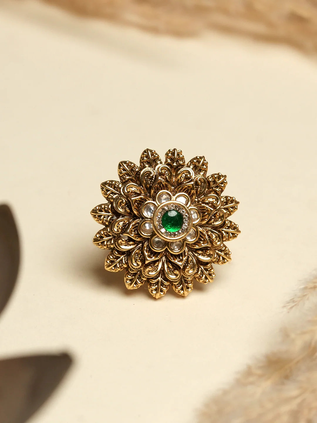 Beautiful Oxidised Gold Design Adjustable Finger Ring