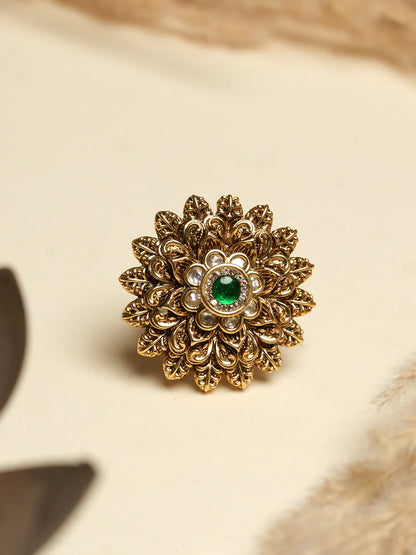 Beautiful Oxidised Gold Design Adjustable Finger Ring