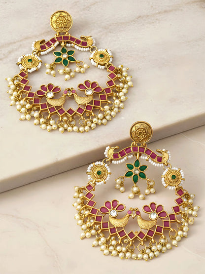 Designer Meenakari Gold-Plated Jhumka Earrings for Women