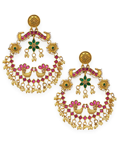 Designer Meenakari Gold-Plated Jhumka Earrings for Women