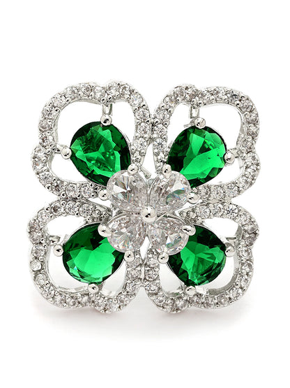 Luxury & Aesthetic green Floral Design Adjustable Finger Ring