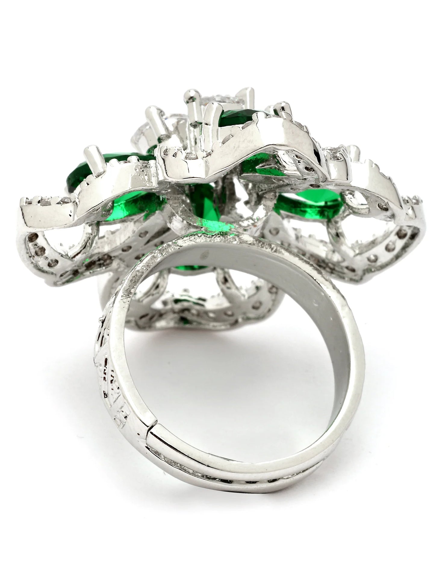 Luxury & Aesthetic green Floral Design Adjustable Finger Ring
