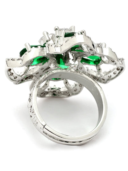 Luxury & Aesthetic green Floral Design Adjustable Finger Ring