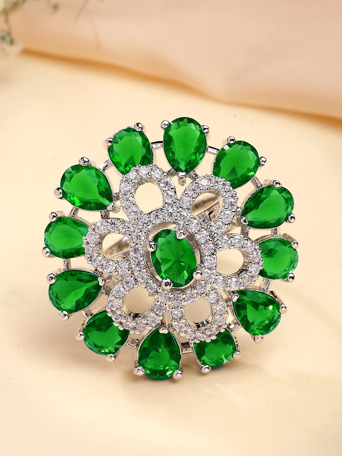 Premium & Aesthetic green sunlower Design Adjustable Finger Ring