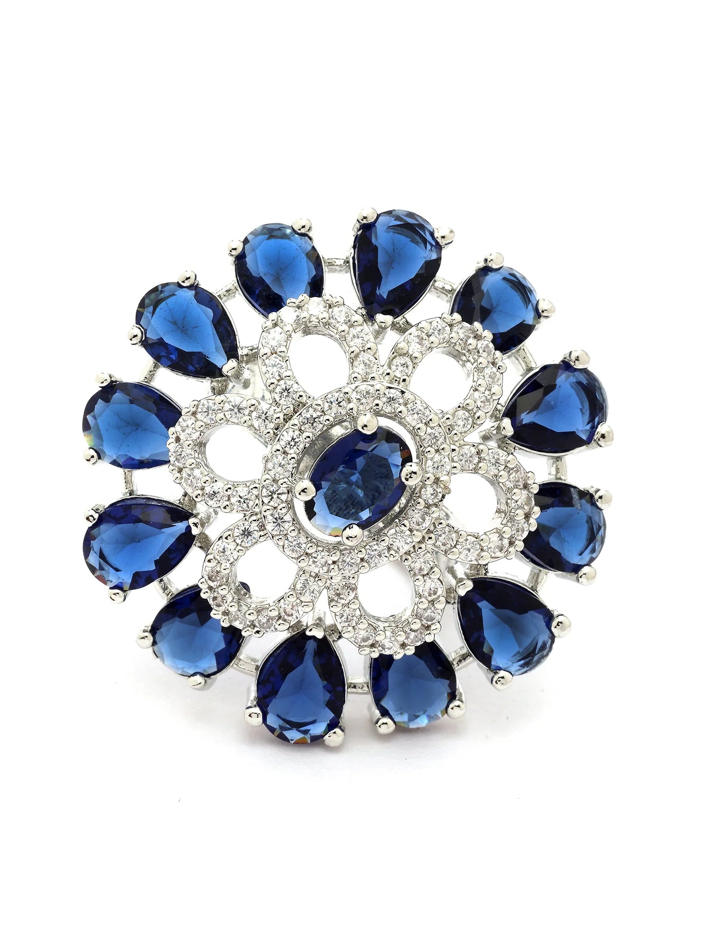 Luxury & Aesthetic  Blue Floral Design Adjustable Finger Ring