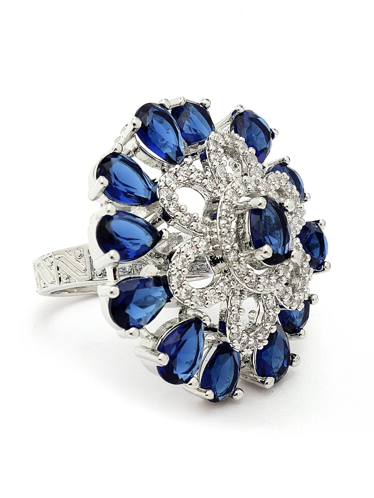 Luxury & Aesthetic  Blue Floral Design Adjustable Finger Ring