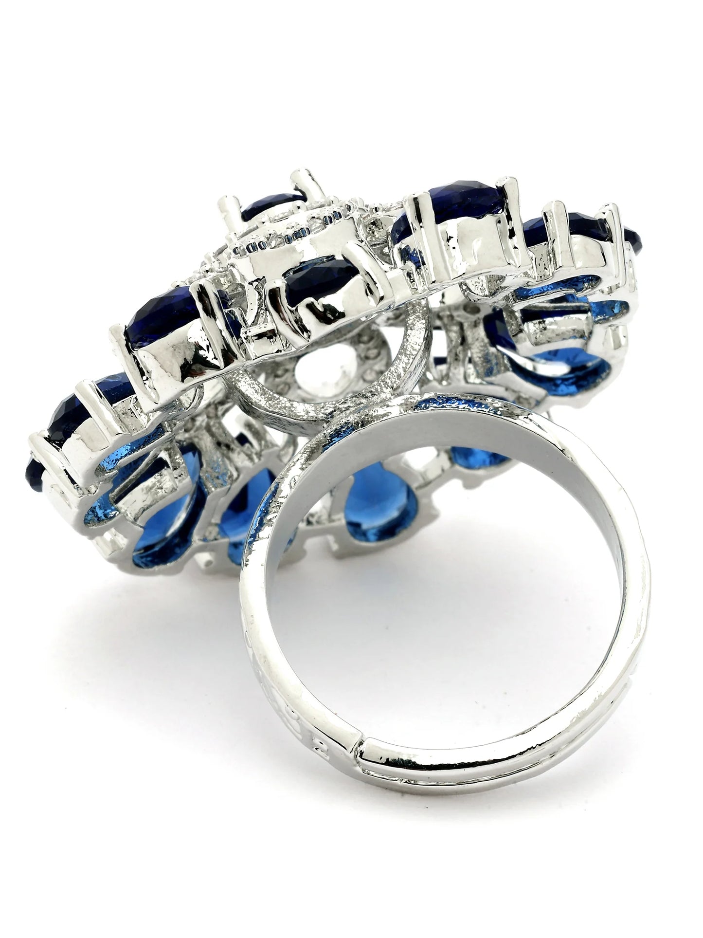 Luxury & Aesthetic  Blue Floral Design Adjustable Finger Ring