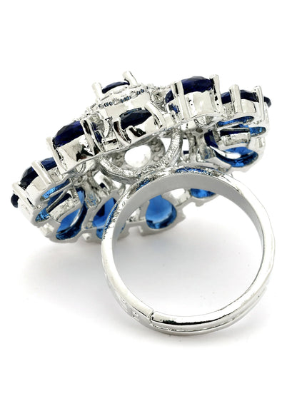 Luxury & Aesthetic  Blue Floral Design Adjustable Finger Ring