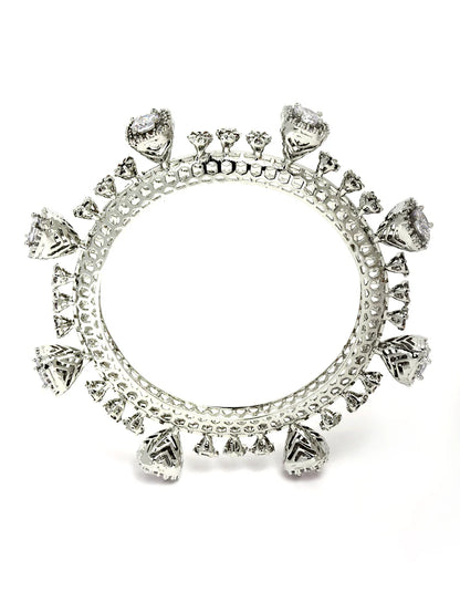 Rhodium-Plated Teardrop Cubic Zirconia Studded Handcrafted Premium Bangles for Women