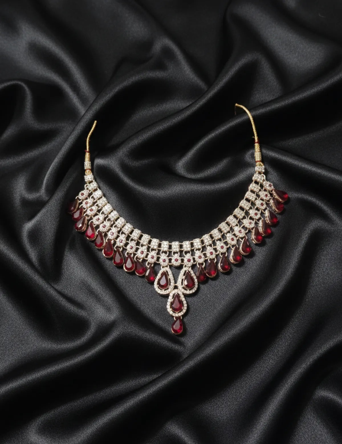 Trendy American Diamond Gold Plated Jewellery Set Red zercon
