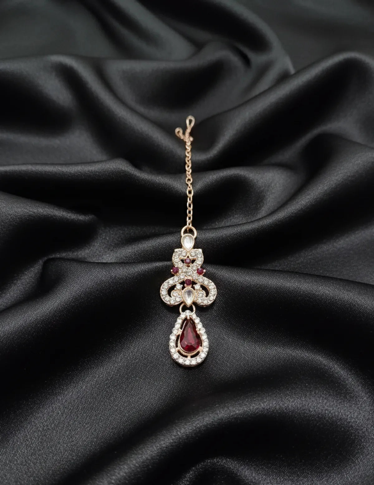 Trendy American Diamond Gold Plated Jewellery Set Red zercon