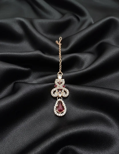 Trendy American Diamond Gold Plated Jewellery Set Red zercon