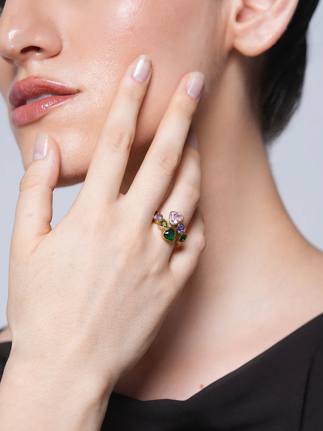 Beautiful Heart Shape Multicolor Design Adjustable Finger Ring