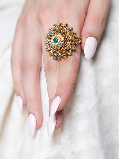 Beautiful Oxidised Gold Design Adjustable Finger Ring