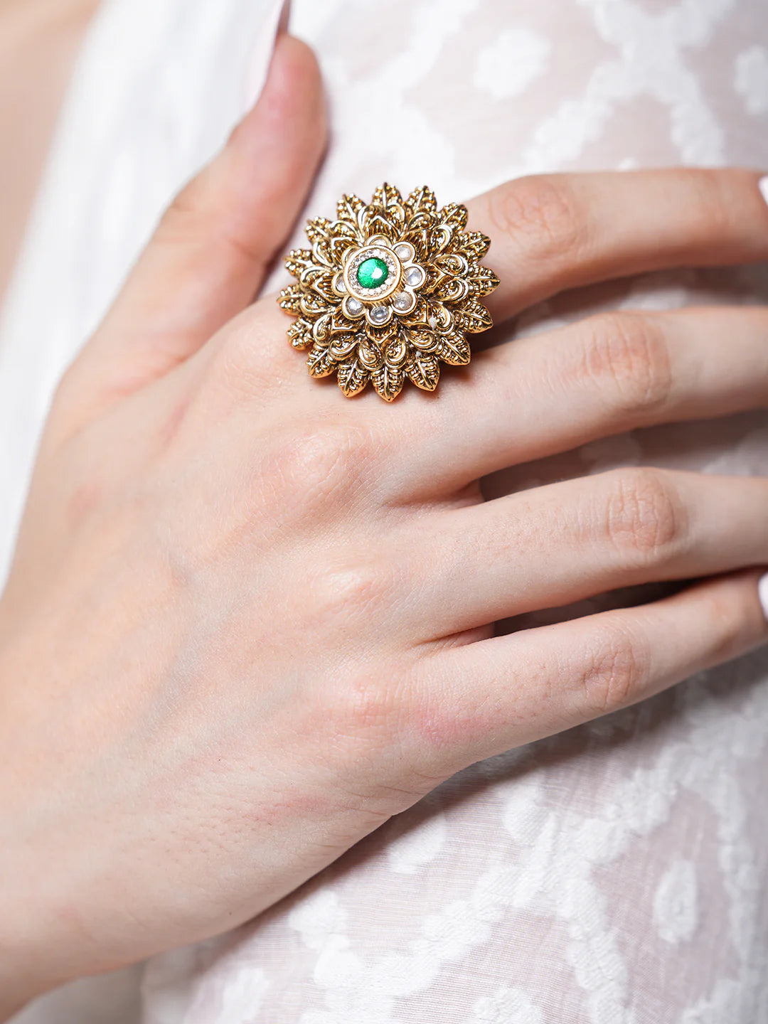 Beautiful Oxidised Gold Design Adjustable Finger Ring