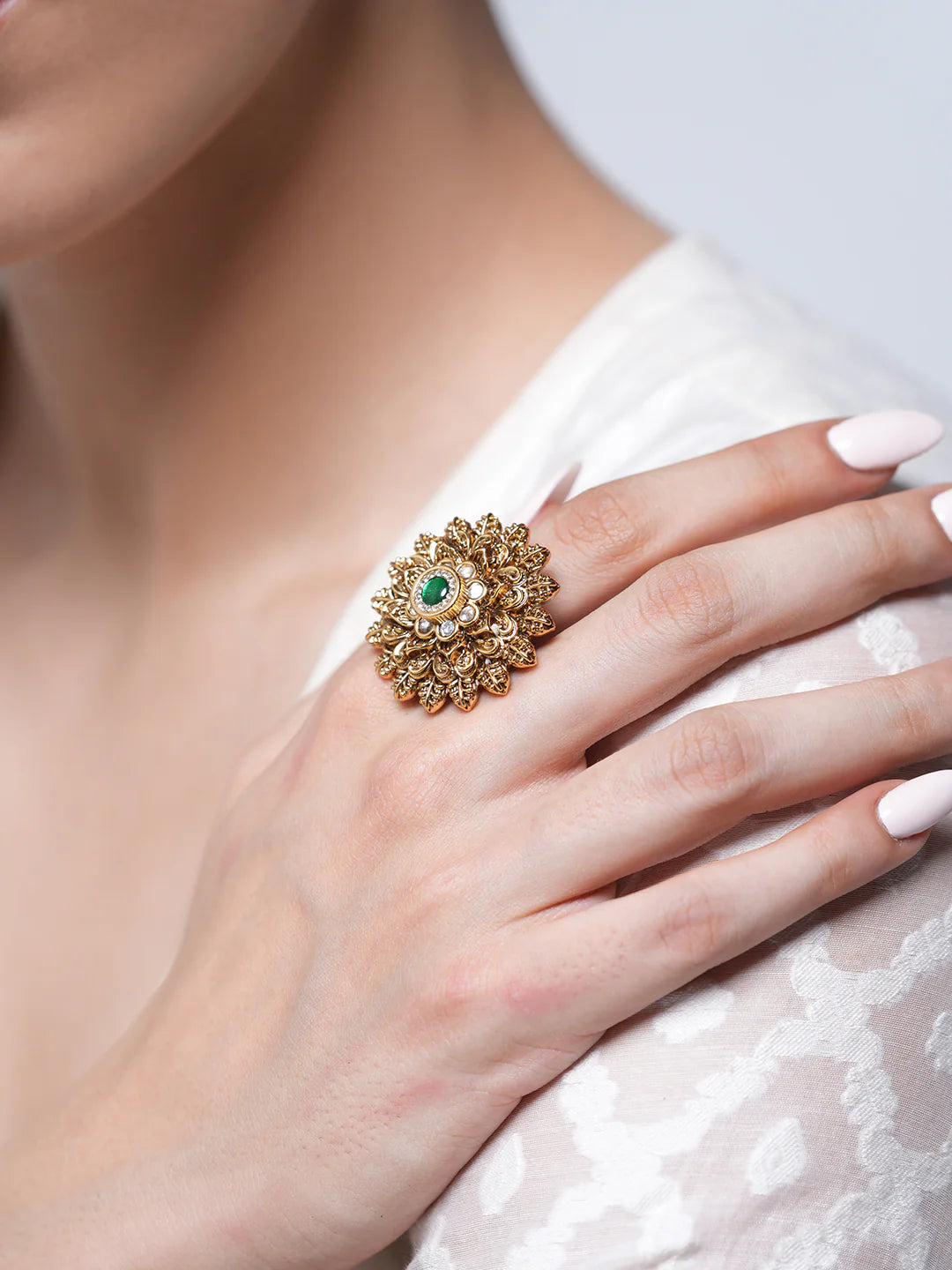 Beautiful Oxidised Gold Design Adjustable Finger Ring