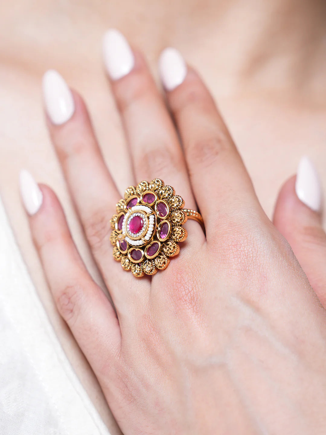 Royal Gold & Pink Design Adjustable Finger Ring