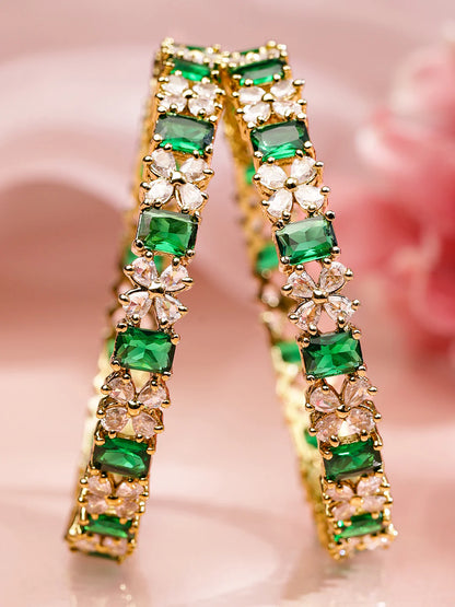 Royal Trinket Rose Gold-Plated Bangles Green Stone