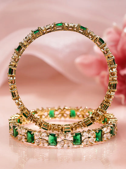Royal Trinket Rose Gold-Plated Bangles Green Stone