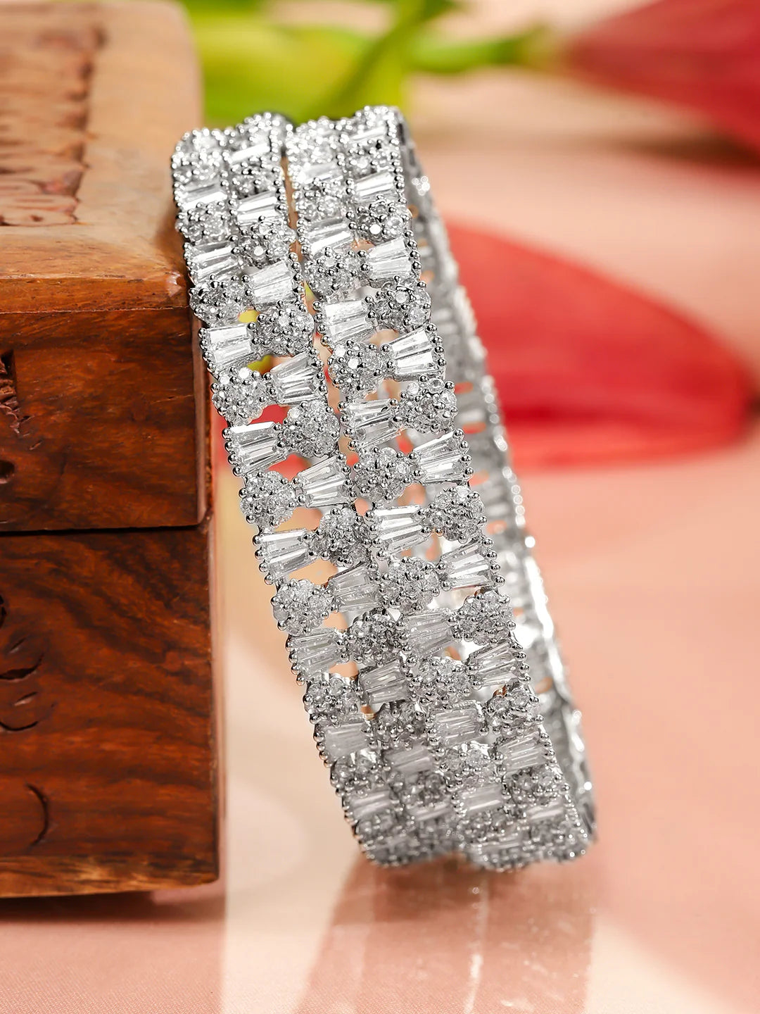 Elegant Silver Design American Diamond Studded Bracelet