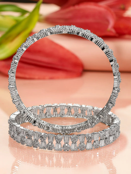 Elegant Silver Design American Diamond Studded Bracelet