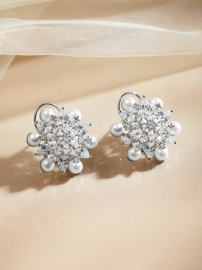 Radiant Pearl Crystal Floral Studs