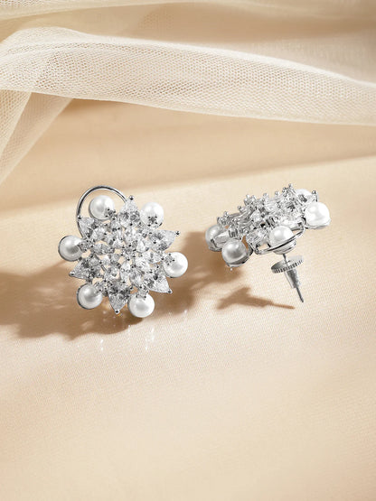 Radiant Pearl Crystal Floral Studs