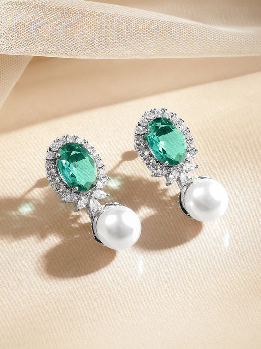Emerald Glow Pearl Drop Earrings