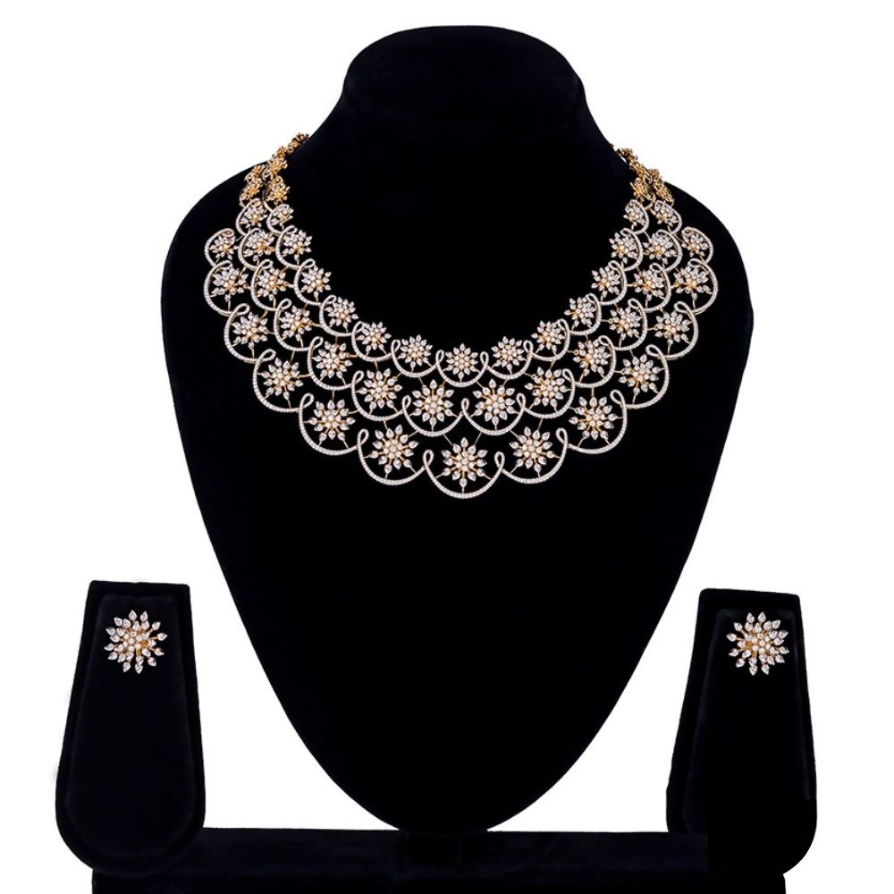 Luxury Div-American Diamond Rose Gold Plated Jewellery Set