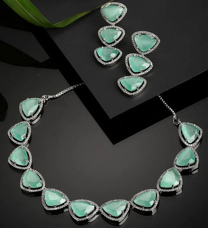 Luxury & Fashionable Triangular Shaped AD Neck Set Mint