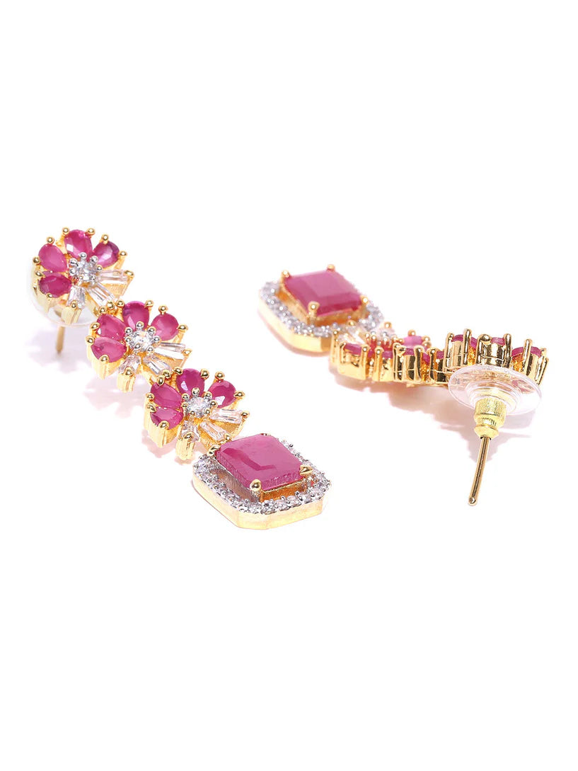 Imported Riva Pink Ruby Gold Plated Jewellery Set