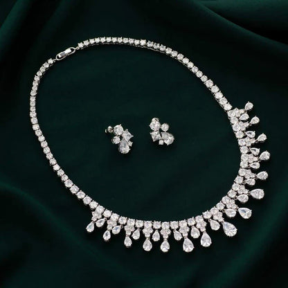Royal White Crystal American Diamond SilverPlated Jewellery Set