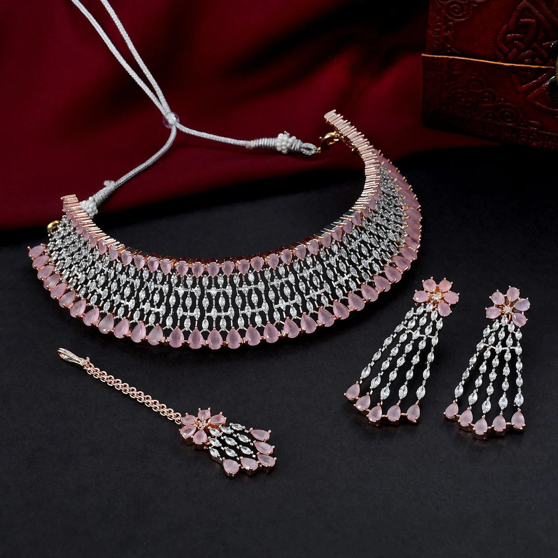 Royal & premium Crown Designer Choker Set -Pink
