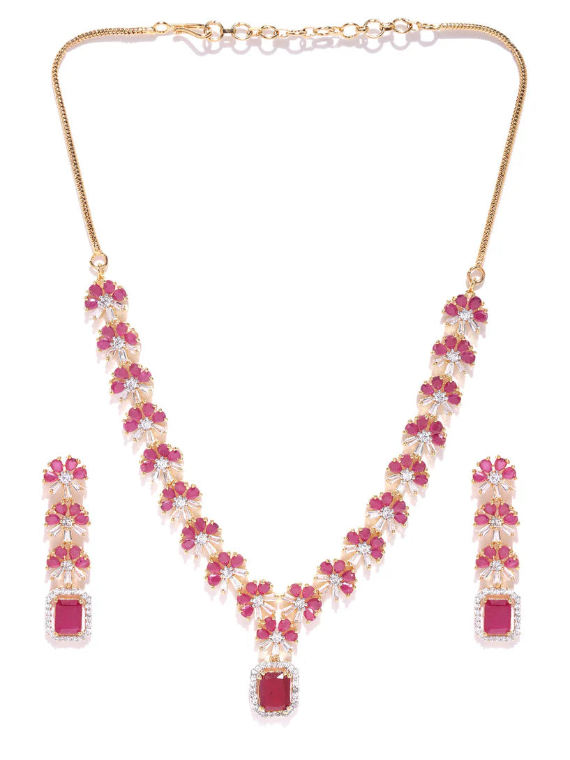 Imported Riva Pink Ruby Gold Plated Jewellery Set