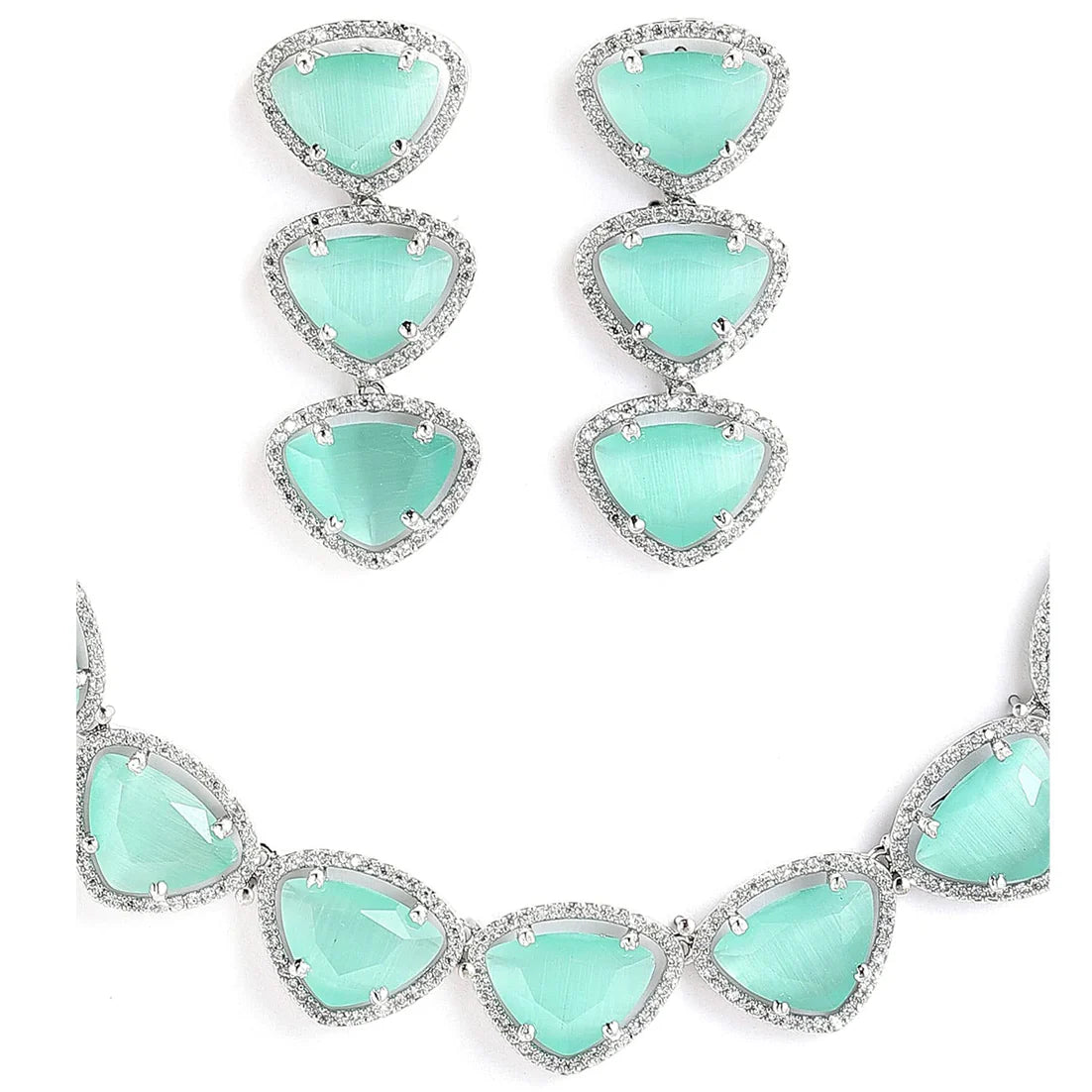 Luxury & Fashionable Triangular Shaped AD Neck Set Mint