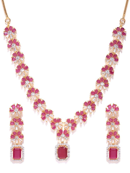 Imported Riva Pink Ruby Gold Plated Jewellery Set