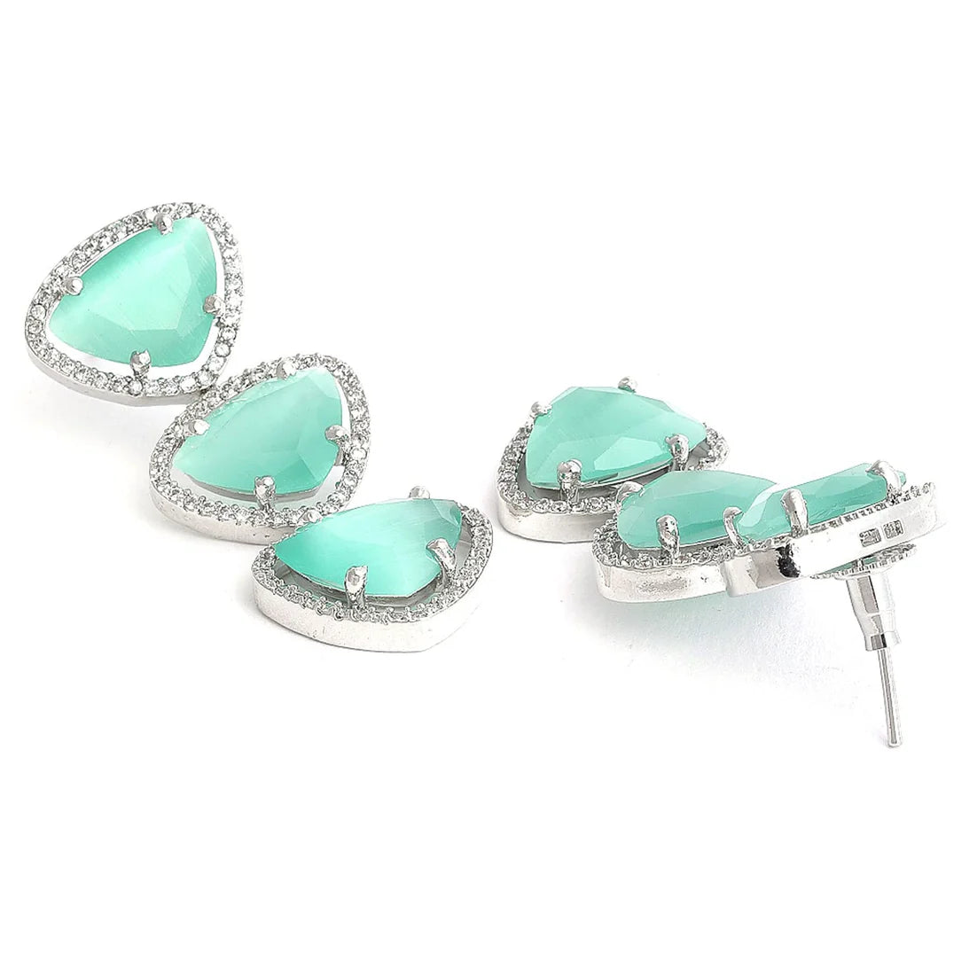 Luxury & Fashionable Triangular Shaped AD Neck Set Mint