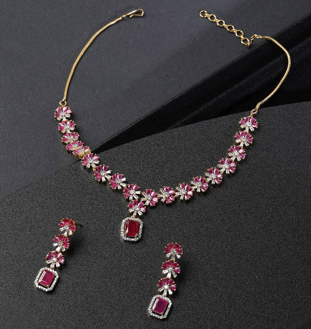 Imported Riva Pink Ruby Gold Plated Jewellery Set