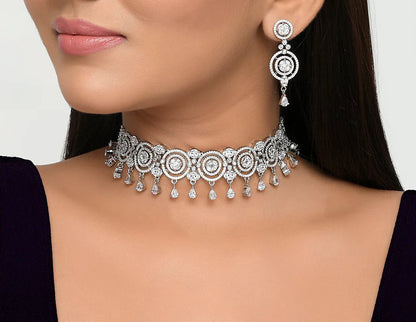 Luxury & Fashionable Oxidised Silver Tone Necklace Set with Maang tika