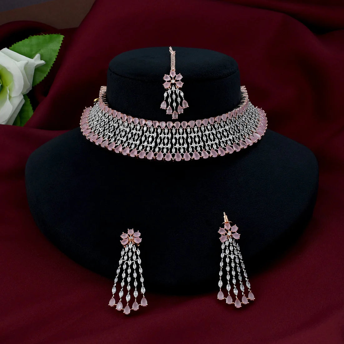 Royal & premium Crown Designer Choker Set -Pink