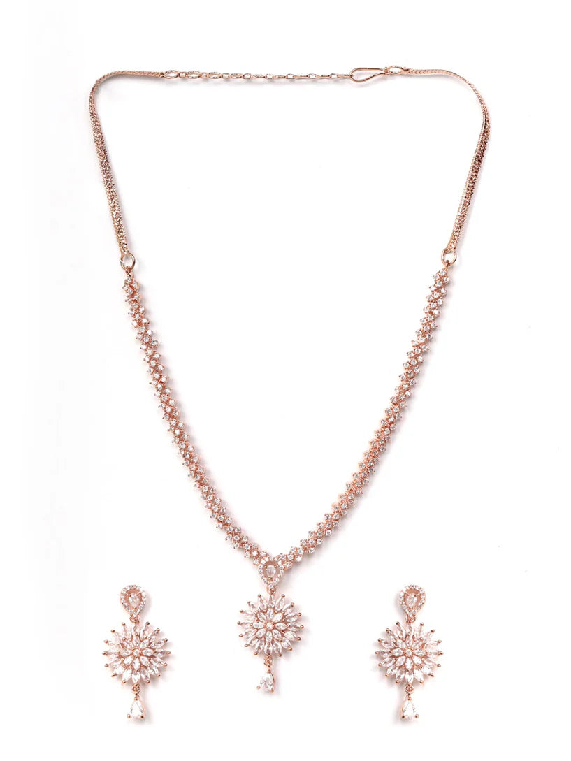 Royal Rive American Diamond Rose Gold Plated Jewellery Set