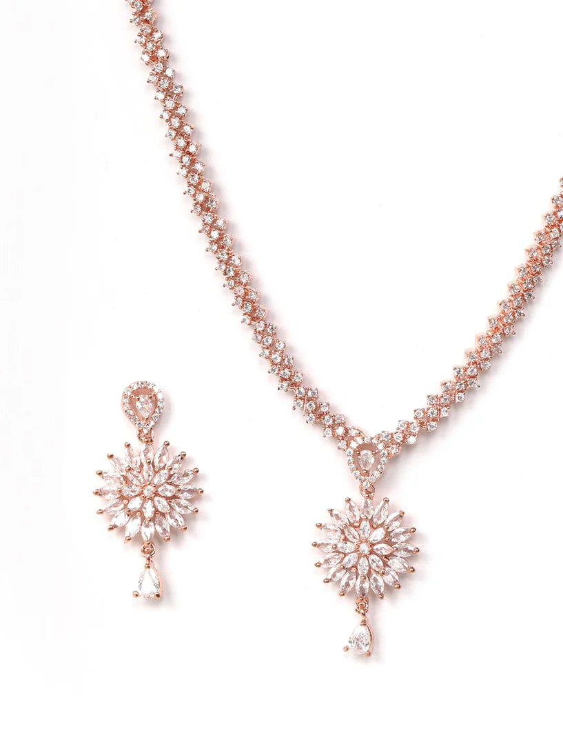 Royal Rive American Diamond Rose Gold Plated Jewellery Set