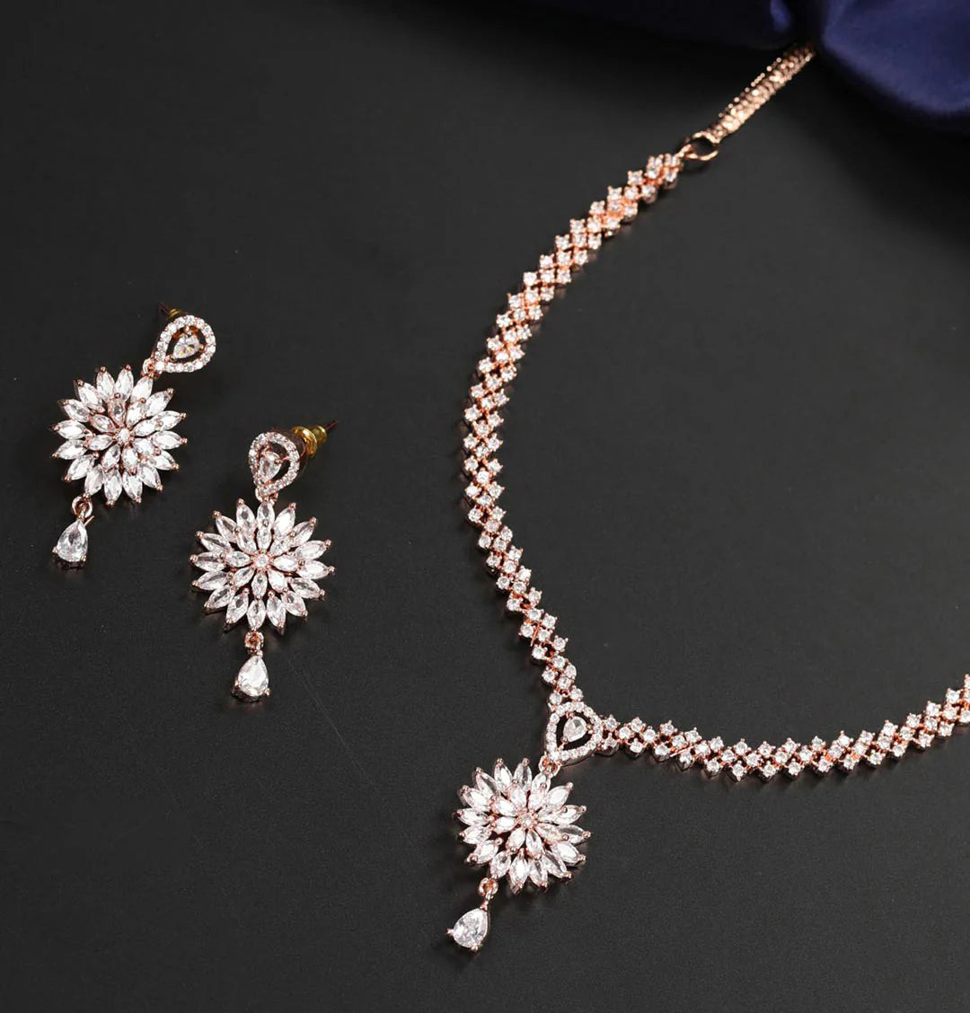 Royal Rive American Diamond Rose Gold Plated Jewellery Set