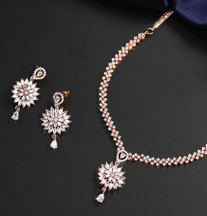Royal Rive American Diamond Rose Gold Plated Jewellery Set